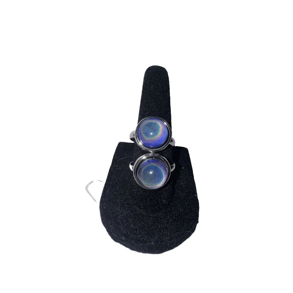 Matching Pair Silver Tone Mood Rings Adjustable Best Friend Color Changing Rings
